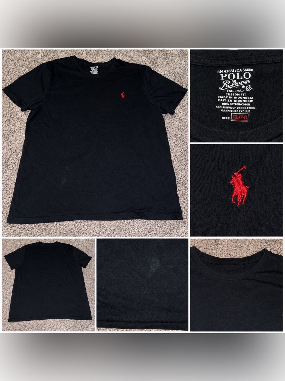 Polo Ralph Lauren Custom Fit Black Tee Red Pony Logo Size L